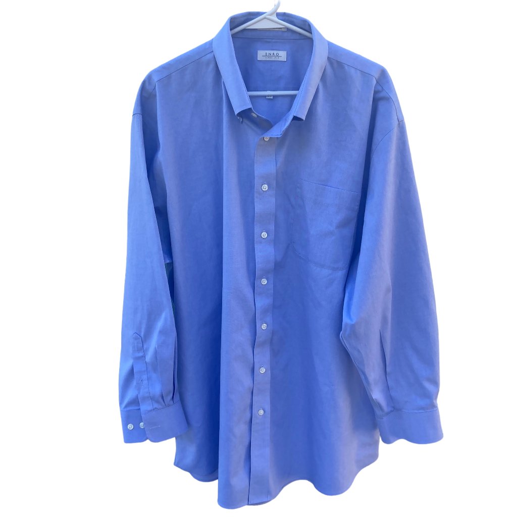 Enro Men's Blue Button Down Dress Shirt, Size 18.5/34-35